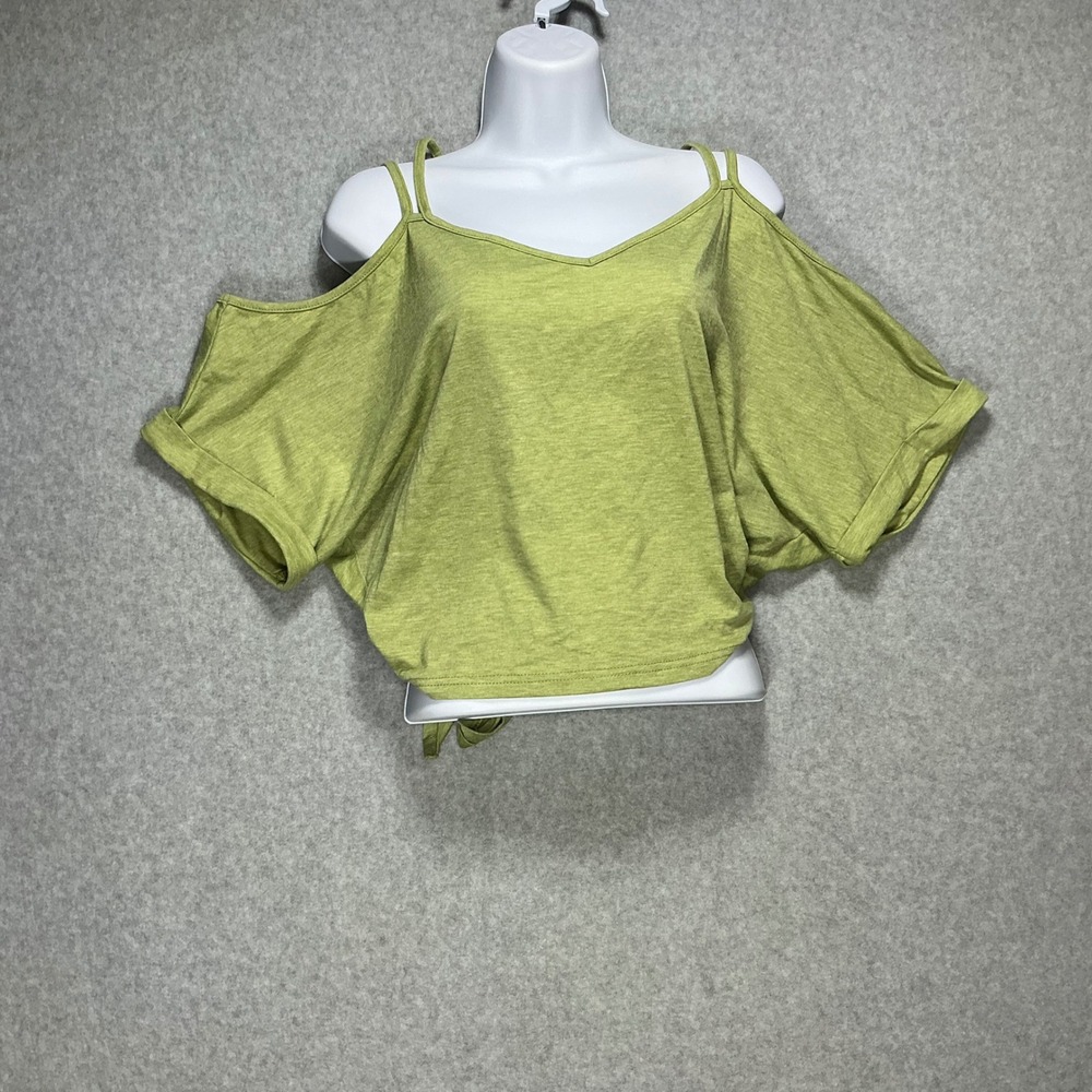Lily Coco Womens Cold Shoulder Tie Back Top Lime Green Heathered Size Medium NWT